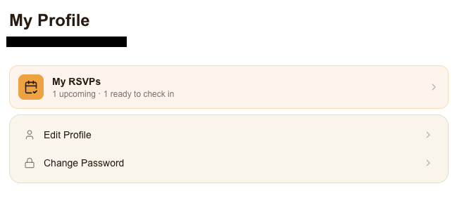 Tap "My RSVPs" on your profile page